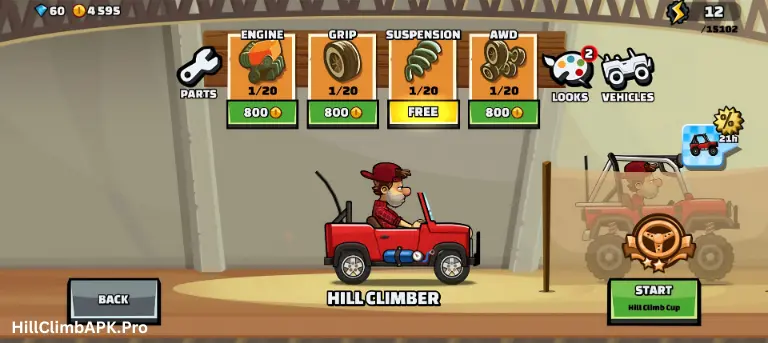 Hill Climb Racing 2 mod APK garage